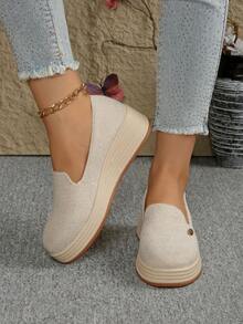 Plus Size Thick Sole Casual Linen Rope Slip-On Loafers For Women