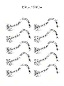 10/12/15 piezas Anillos para la nariz de acero inoxidable Tornillos Joyería de perforación 2mm Unisex Baja alergia Accesorios de perforación de la nariz, Adecuado para trabajo, escuela, citas, fiestas, uso diario - Plateado - Ver 12