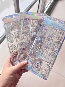 12-14pcs Glass Window Stickers, 3D Holographic Stickers, Laser Diary/Water Cup Decor