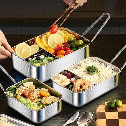 Caja de almuerzo Bento de acero inoxidable 304 con compartimentos, adecuada para trabajadores de oficina, cafetería, cocción de arroz al vapor, caja de almuerzo sellada con tapa