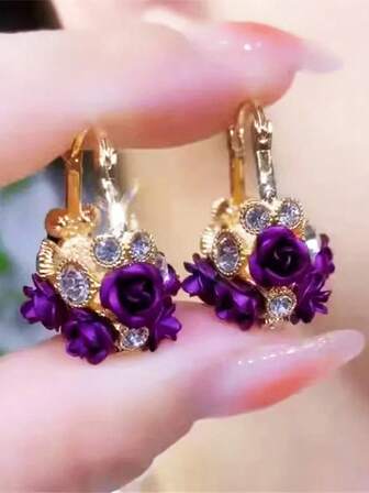 1 pieza Pendientes elegantes vintage con diseño de cesta floral de moda, pendientes elegantes y lujosos de diseño único para mujeres