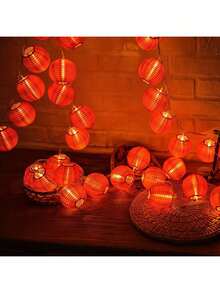 10/20pcs Battery Powered Red Nylon Lantern String Lights, Suitable For Bedroom, Nursery, Patio, Party, Mid-Autumn & New Year Decoration - Red Cloth Lantern - View 3