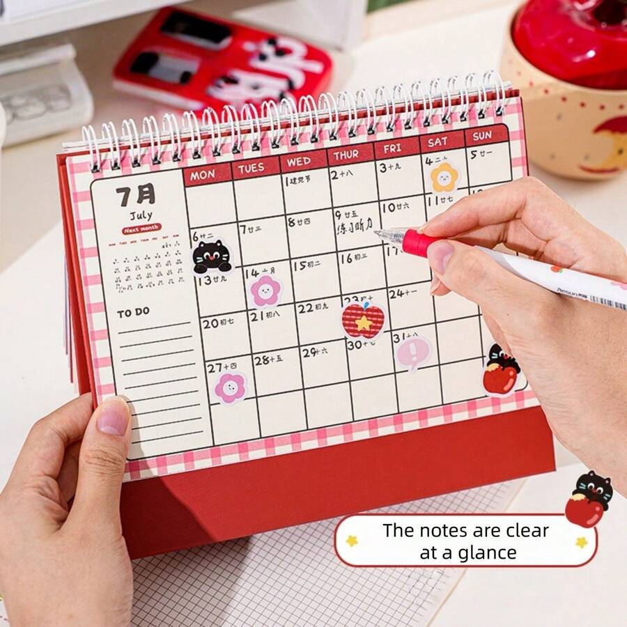1pc 2026 New Calendar Lucky Apple Dog Desk Calendar, Essential Office Desktop Display, Monthly Calendar Notebook Cardboard, Office Home Decoration, Student Self Discipline Cardboard