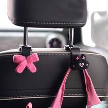 2pcs - Cute Rabbit + Bow Seat Hook, Hidden Rear Seat Storage Hook, Adorable Fresh Design, Multifunctional Car Accessories For Organizing Bags, Water Bottles, Etc., Durable Car Seat Hook