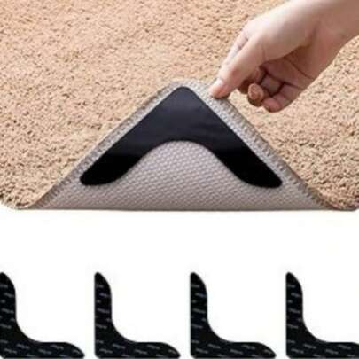 4pcs Non-Slip Rug Corner Grippers - ReusableCarpet Edge Holders For Floor Mat Anti-Curling