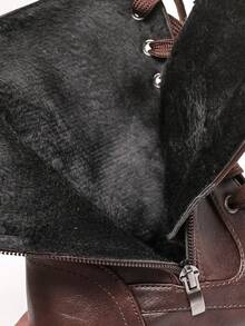 1 Pair Classic Fashion Lace-Up Metal Eyelets Side Zipper Women Plus Size Mid-Calf Boots, Suitable For Campus & Outdoor