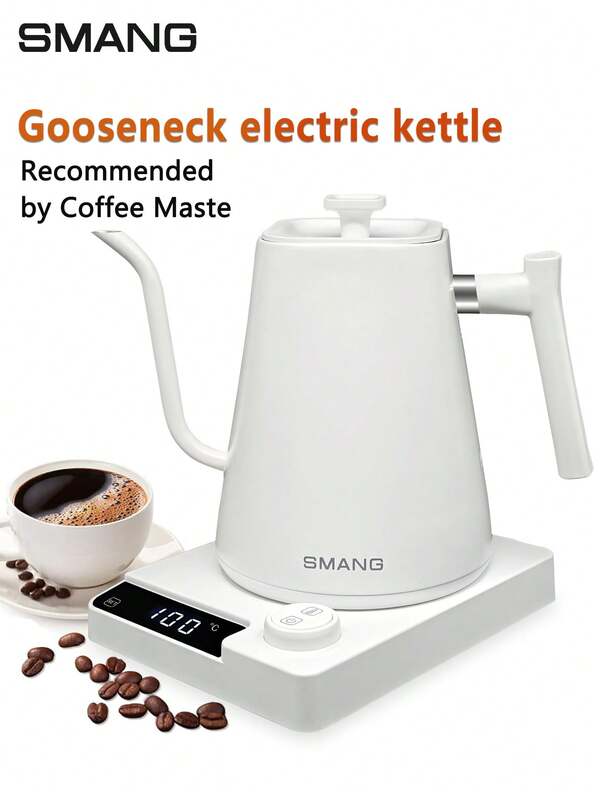 Smang 1pc Home Use Gooseneck Coffee Kettle With Temperature Control & Insulation, 1200W High Power Electric Water Kettle, 1000ml Capacity Stainless Steel Body
