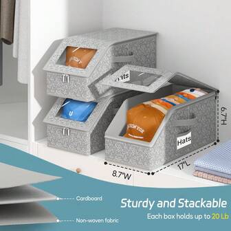 2 pezzi Scatola portacappelli pieghevole con coperchio trasparente, può contenere cappellini da baseball, cappelli da cowboy, organizer per cappelli impilabile trasparente, contiene fino a 28 cappelli, grigio