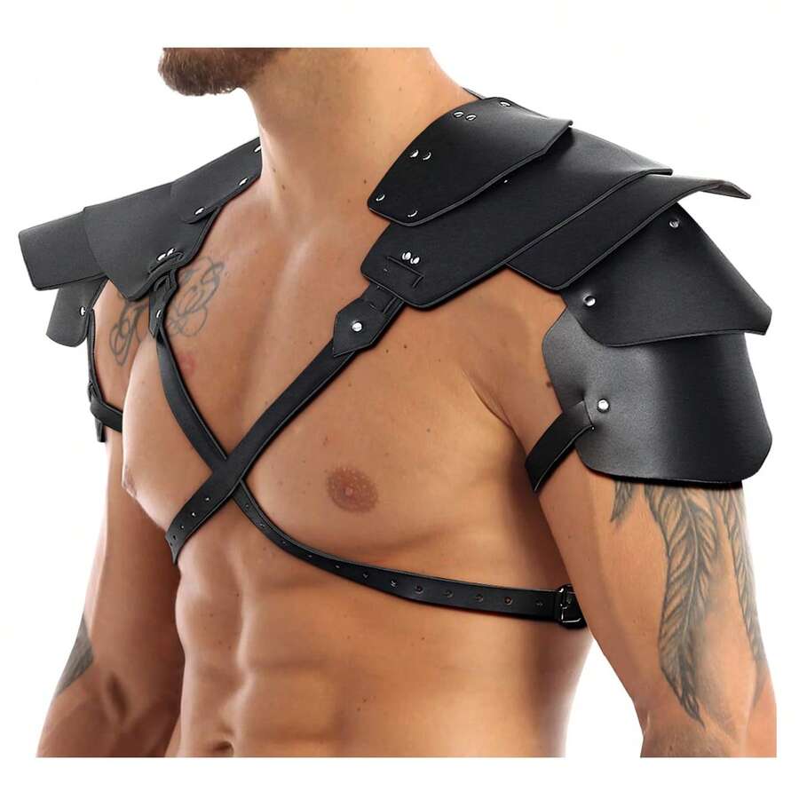 1pc Medieval Warrior Chest Harness, Adjustable PU Leather Shoulder Armor With Waist Belt, Suitable For Halloween Party - Multicolor - View 1