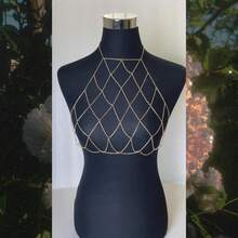 1 Stück modische Strass-Mesh Körperkette Halskette, einzigartiges Design für Partys, Musikfestivals, Frauenzubehör