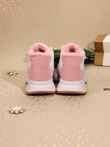 1 Pair Children's Casual Warm Sports Shoes, Anti-Slip Durable Fashion High-Top Leather Surface Slightly Water-Resistant Kids Shoes Suitable For Girls, Thermal Lined For Autumn/Winter