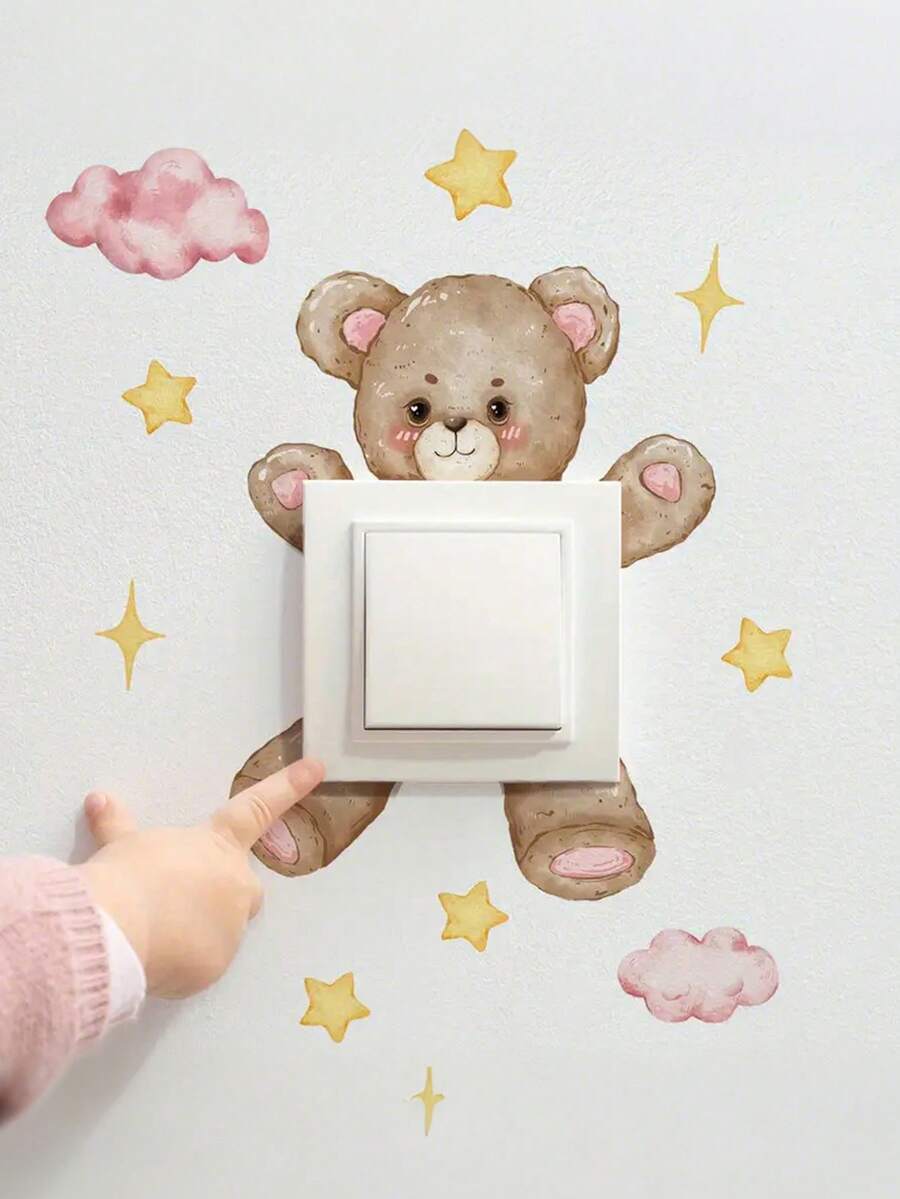 1pc Cartoon Bear, Star, Cloud Switch Sticker, Decorative Wall Decal For Kids Room, Bedroom
