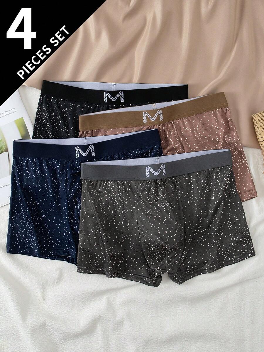 4pcs/Pack Teen Boys' Boxer Briefs, Mid-Rise Trunks For Boys Aged 12-18