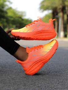 ZVB 女士舒适户外休闲系带运动鞋，透气弹力网面运动鞋，时尚系带跑步鞋，一脚蹬训练鞋 - 橘色 - 查看 3