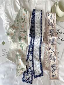 1 Stück eleganter Blumen Damen Seidenschal, vielseitiges langes Seiden Haarband für Haarstyling und Dekoration, modisches Haarband Accessoire für den täglichen Gebrauch, Mehrfarbiger langer Schal, ideal für verschiedene Outfits (einheitliche Größe Stil A, 1 Stück, Farbe zufällig)