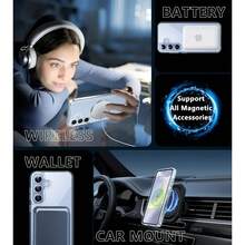 支持磁吸充电的亚克力硬质透明保护壳，兼容三星 Galaxy S25/S25FE/S24 PLUS/S23/S22 ULTRA/S21，黄色，防摔、防震、防震透明手机壳 - 無色 - 查看 4