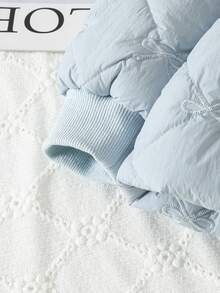 1 件女童绗缝夹克，可爱蝴蝶刺绣设计，温暖棉质外套，适合日常穿着，秋冬 - 藍色 - 查看 5