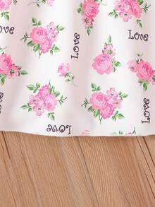 coviviky Set de 2 piezas de conjunto de moda para niñas, cárdigan con ribete de volantes y decoración de moño, y vestido sin mangas con estampado floral y letras para niños