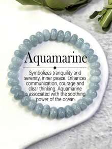 Pulseira de Contas de Ábaco de Água-Marinha Natural Infundida com Aura - Jóia Boêmia e Inspirada no Oceano que Promove Comunicação, Coragem e Felicidade. Jóia da Moda para Homens e Mulheres, Perfeita para o Dia das Mães e Dia dos Pais. - Azul bebê - Visão 1