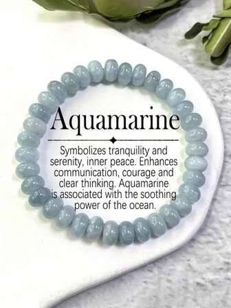 充满灵气的天然海蓝宝石算盘珠手链——波西米亚风情，海洋灵感，促进沟通、勇气和幸福。时尚男女珠宝，母亲节和父亲节的完美之选。
