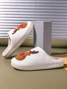 Warme und rutschfeste Hausschuhe für Herbst und Winter, Hausschuhe für Innenräume für Halloween, Weihnachten, Hirsch, Weihnachtsbaum, gestickte warme Hausschuhe