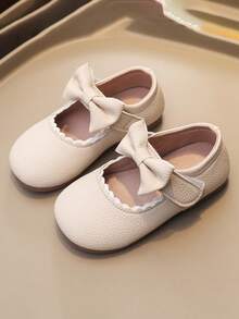 Cute Solid Color Bowknot Decor Mary Jane Shoes For Girls, Lightweight Non-Slip Soft Flat Shoes For All Seasons