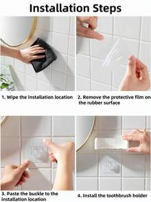 1/2 piezas Soporte para cepillos de dientes montado en la pared sin perforación con tapa, soporte para cepillo de dientes eléctrico para baño, estante para almacenamiento de pasta de dientes, organizador de cepillos de dientes autoadhesivo de 2/5/6 ranuras para familia, accesorios organizadores de baño (Blanco) - Blanco - Ver 9