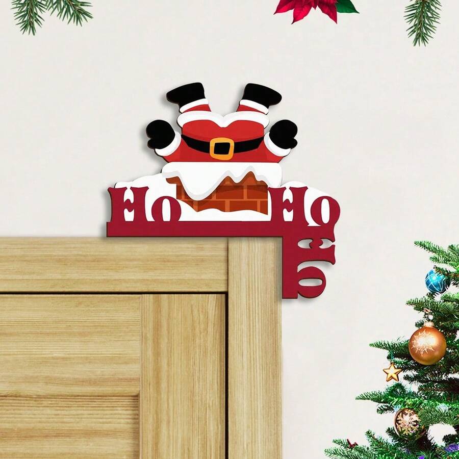 1 pièce Décoration de coin de porte en bois pour Noël, ornement suspendu, décoration de coin de porte et de fenêtre Hohoho pour Noël, style thème de Noël avec magnifique bonhomme de neige, convient pour la décoration de porte et de fenêtre de Noël, décoration suspendue en bois, convient pour les cadeaux de décoration de fête de Noël