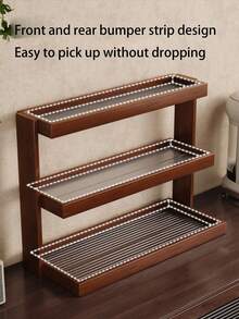 Three-Tier Bamboo Coffee Bar Storage Rack-Easy Assembly, Ideal For Kitchen, Dining Room, Cosmetics, And Lipstick Organization. Holds Mugs And Water Glasses. Features Natural Bamboo Grain. Space-Saving Home Decor And Countertop Organizer. Bamboo Kitchenware. - Walnut - View 7