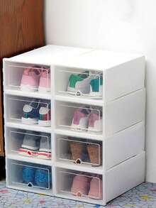 12/6/4/2 piezas Caja de almacenamiento de zapatos de plástico transparente para dormitorio, caja de almacenamiento plegable, tipo tapa abatible, caja de zapatos transparente debajo de la cama, a prueba de humedad y polvo