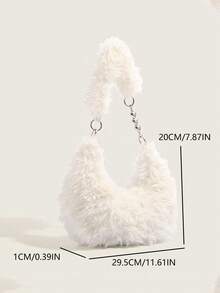 柔软蓬松的米白色毛绒包，可爱百搭的时尚心形链条斜挎单肩腋下包，大容量通勤、出游、日常使用 - 米色 - 查看 6