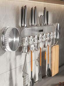 1pc Kitchen Knife Rack Organizer, Wall Mounted Utensil Holder, Multifunctional Cookware Storage Rack