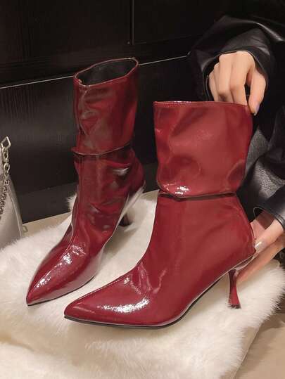 Botas de salto alto plissadas francesas, salto fino, acima do joelho, bico fino, outono/inverno 2025
