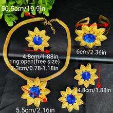 4 pezzi Set di gioielli placcati oro con pendente floreale: collana, orecchini, bracciale, anello - adatto per spose, matrimoni, feste, balli, festa della mamma, lauree, Ognissanti, compleanni, vacanze