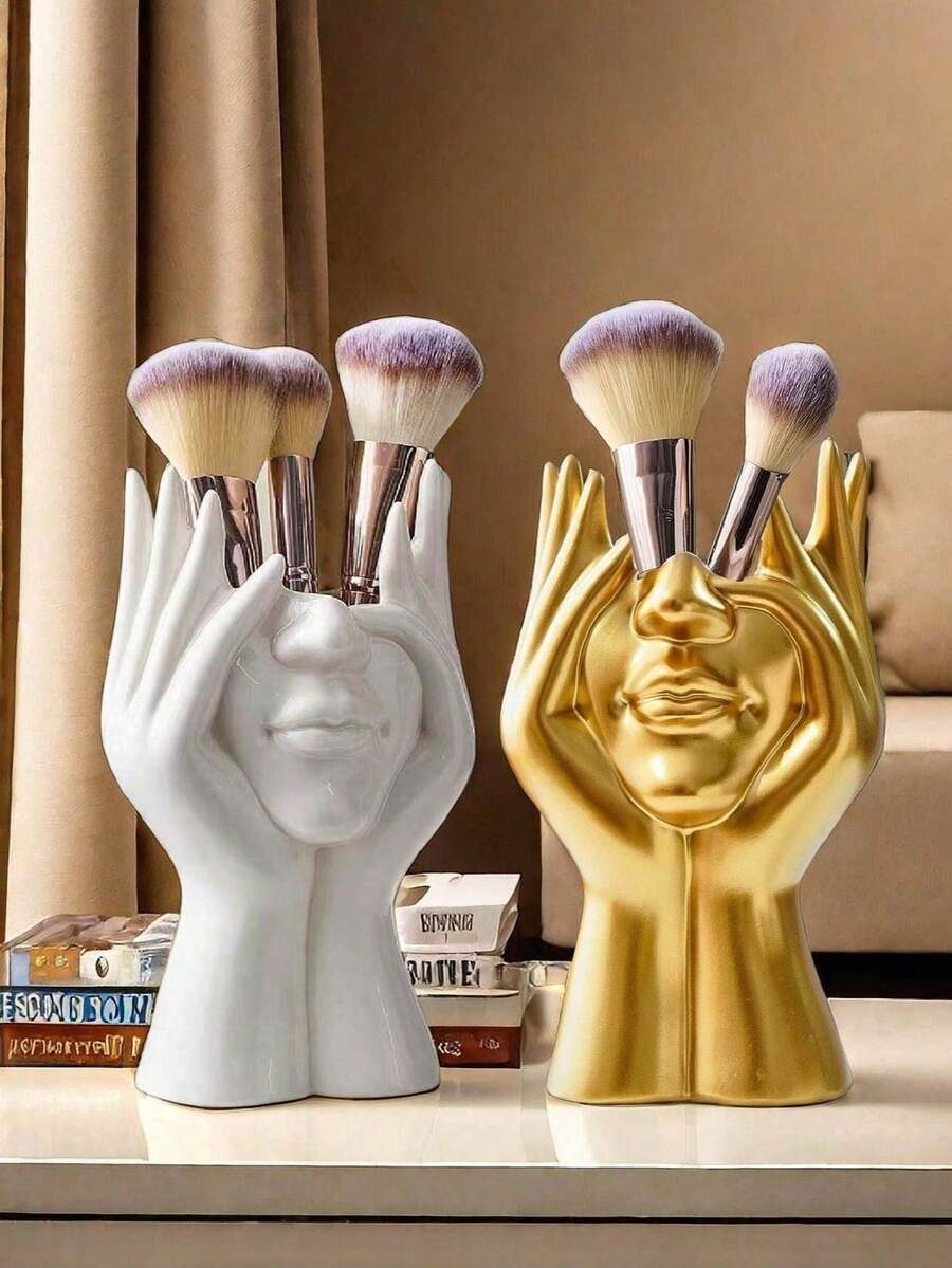 Boîte de rangement pour maquillage facial blanche, boîte de rangement multifonctionnelle pour le bureau, porte-stylo, porte-pinceau de maquillage, décoration. Boîte de rangement pour le bureau à la maison, utilisée pour la décoration du salon, du hall d'entrée, de la chambre. Cadeau idéal pour les camarades de classe et les amis.