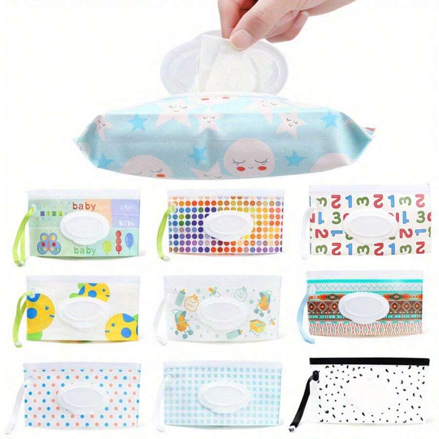 1pc Baby Wet Wipes Container, Reusable Portable Wet Wipes Bag, Wet Wipes Dispenser Container, Baby Travel Wet Wipes Holder, Convenient Leak-Proof Self-Sealing Hygienic Refillable Bag
