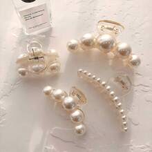 1pc/4pcs Women Faux Pearl Plastic Hair Claw Clips, Small/Medium/Large Sizes, Elegant Hair Claw Hairpin, Suitable For Different Hair Volumes, Daily, Commute, Outdoor, Casual Use, Fashion Gift Fall Winter Hair Clip Hair Accessories For Women For Vacation Outfits Woman Autumn Hair Clutch