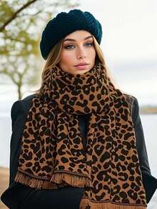 1 pezzo Sciarpa da donna, nuova sciarpa jacquard con stampa leopardata reversibile, calda e confortevole per collo, adatta per abiti in autunno/inverno - Multicolore - Visualizzare 2