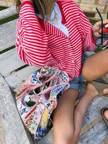 Vivid Style Autumn/Winter New Women's Fashion Street Loose Striped Knit Cardigan Sweater Jacket, Street Style, Airport, Christmas, Christmas Sweater, New Year