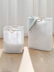 1 pieza Cesta de lavandería plegable beige | Bolsa de almacenamiento de ropa plegable impermeable, caja organizadora de juguetes | Artículo esencial rústico para el hogar | Cesta de lavandería ahorradora de espacio - Blanco - Ver 10