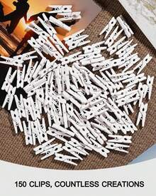 ALQD Clothes Pins Wooden Clothespins Photo 1 Inch 150 PCS Tiny Wood Clips Close Pins Clothing Hanging Classroom Crafts (Black) - White 150 Pcs - 查看 7