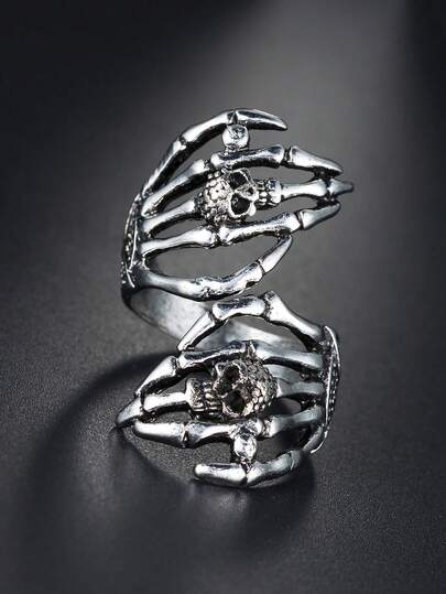 1 pieza Anillo de aleación de esqueleto vintage punk, joyería unisex para uso diario y Halloween