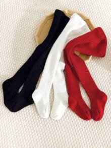 3pcs Girls' Solid Color Leggings, Thermal Lined, Soft & Comfortable, Suitable For Autumn/Winter; Young Girls' Vertical Striped Thermal Tights, Suitable For Daily Wear