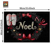 1 pièce Tapis de bain antidérapant avec motif de baies de houx et nœud de Noël, en matériau imitation cachemire, décoratif moelleux, convient pour la salle de bain, la porte, la cuisine et autres occasions, lavable en machine, décoration de Noël, peut être offert en cadeau