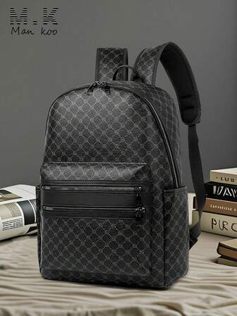 Large Capacity Floral & Retro Print Casual Backpack, Unisex Fashion PU Leather Business Laptop Bag For College Students