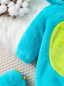 Autumn/Winter Baby Boy Fleece Jumpsuit Set, Cute Blue Monster Jumpsuit With Footies, Warm Newborn For Outdoor - Blue - View 5