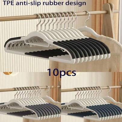 10 Stücke/1 Stück hochwertige platzsparende Kleiderbügel mit Schulterpolsterung - robustes und dickes Design, geeignet zum effizienten Trocknen und Organisieren von Schwerlast-Plastikbügeln für Zuhause und Büro, rutschfestes schlankes Design, Mehrzweck-Trocken- und Nasswäsche-Bügel.