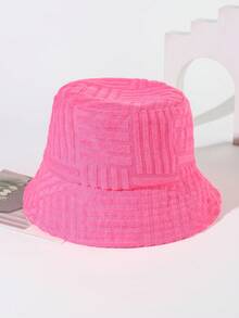 可愛1入粉紅色實心漁夫帽刺繡休閒漁夫帽，適用於日常生活 - 玫紅色 - 查看 5