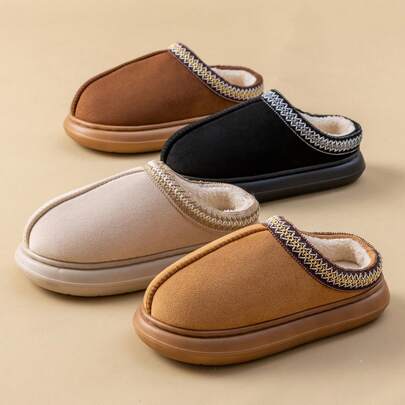 Pantoufles doublées de peluche chaudes pour hommes pour l'automne/l'hiver, semelle souple antidérapante en EVA épaisse. Chaussures d'intérieur et d'extérieur de luxe à la mode, chaudes et à bout fermé.