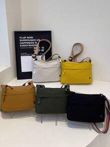 多口袋时尚百搭斜挎包，简约单肩工作通勤包，小众休闲斜挎包 - 彩色 - 查看 4